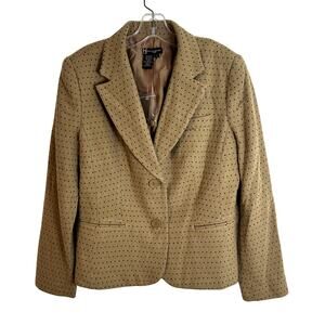 Boston Design Studio Three Button Blazer Womens Size 12 Tan Black Polka Dot NWOT